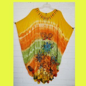 New SACRED THREADS OS yellow orange tie-dye caftan